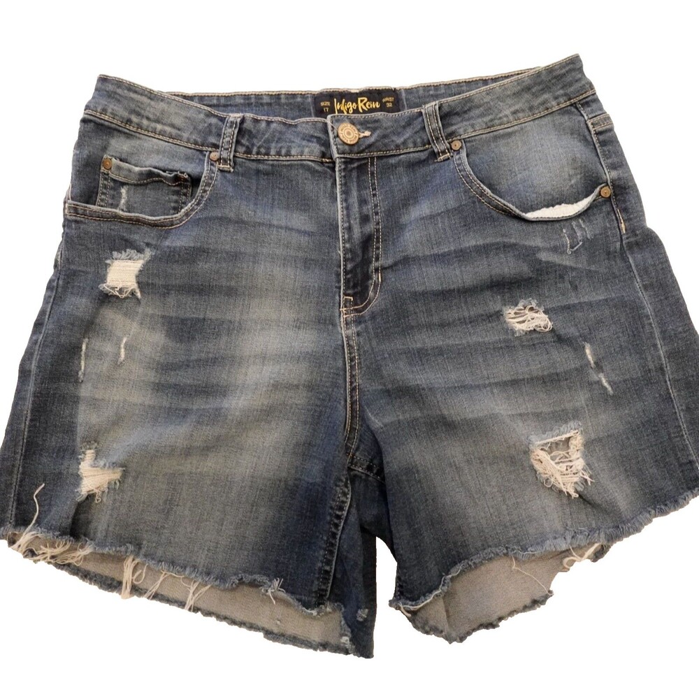 Indego Rein Jean Shorts Juniors Size 17 Distressed Holes Cut Off Peasant Grunge